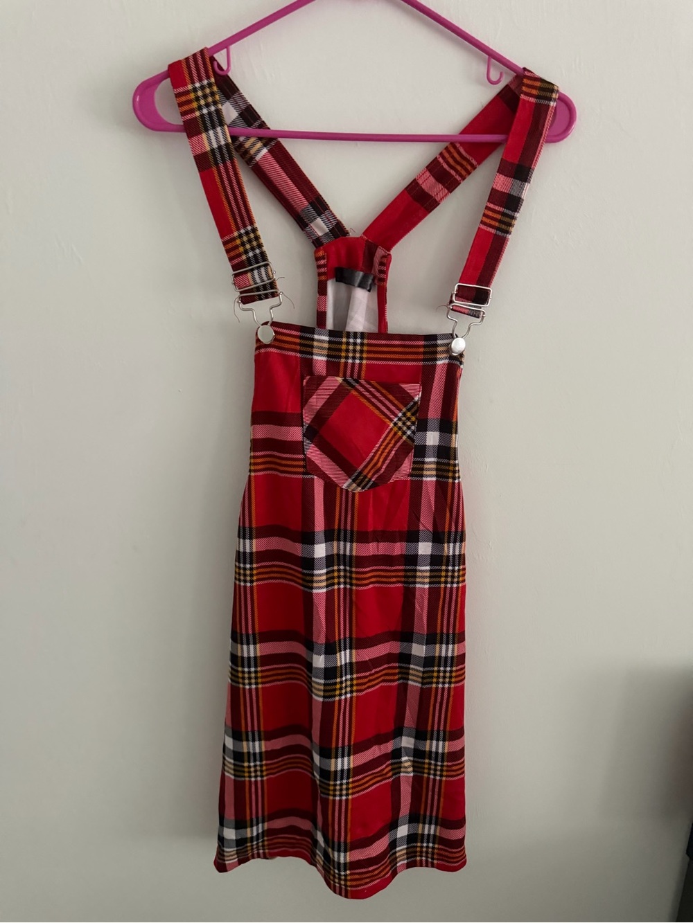 Girls Red Plaid Suspender Dress